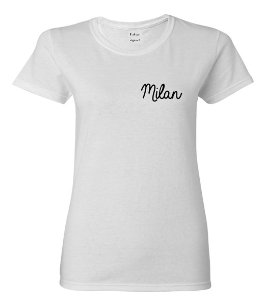 Milan Italy Script Chest White Womens T-Shirt