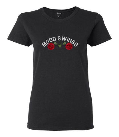 Mood Swings Roses Black Womens T-Shirt