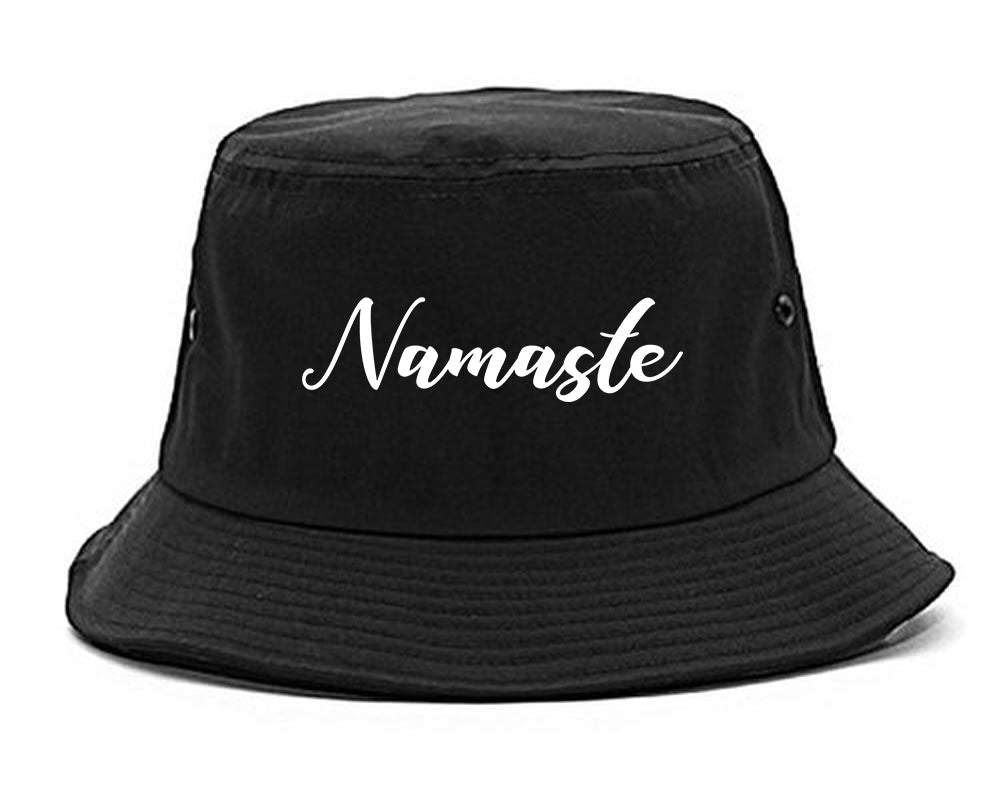 Namaste Yoga Script black Bucket Hat