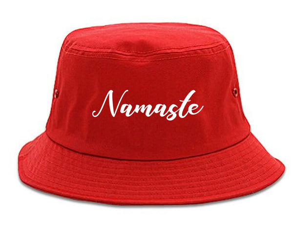 Namaste Yoga Script red Bucket Hat