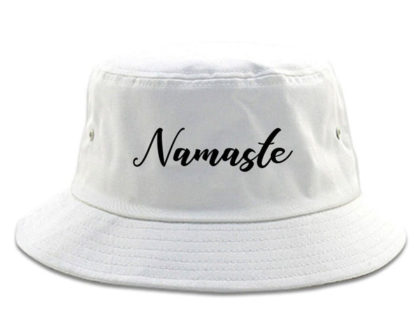 Namaste Yoga Script white Bucket Hat