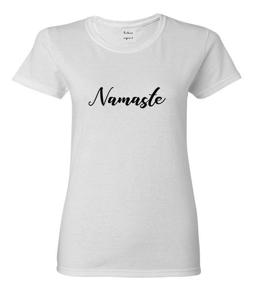 Namaste Yoga Script White Womens T-Shirt