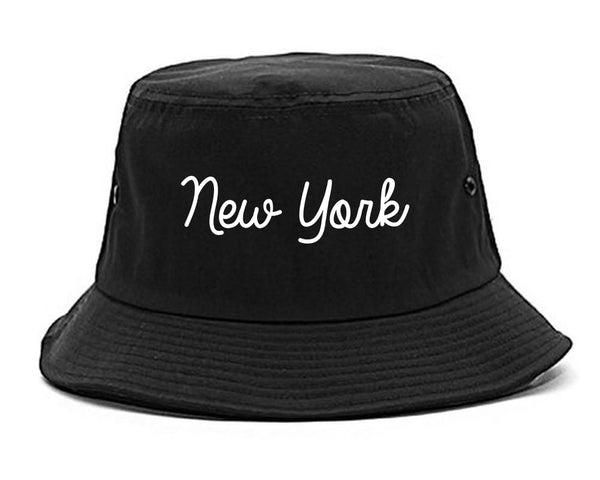 New York NY Script Chest black Bucket Hat
