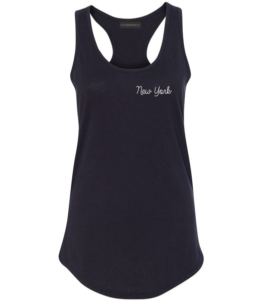 New York NY Script Chest Black Womens Racerback Tank Top