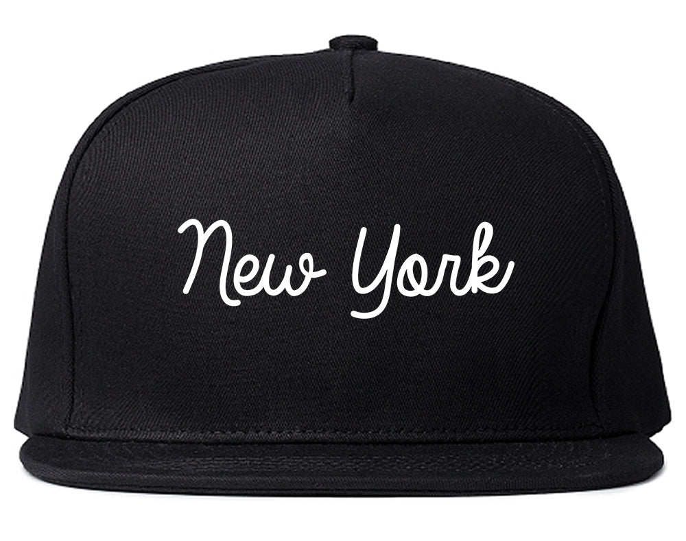 New York NY Script Chest Black Snapback Hat