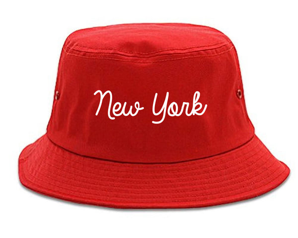New York NY Script Chest red Bucket Hat