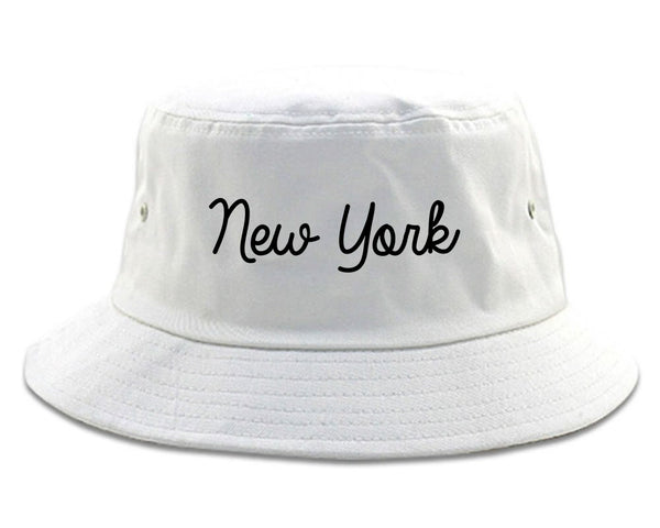 New York NY Script Chest white Bucket Hat