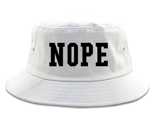 Nope College Font Bucket Hat White