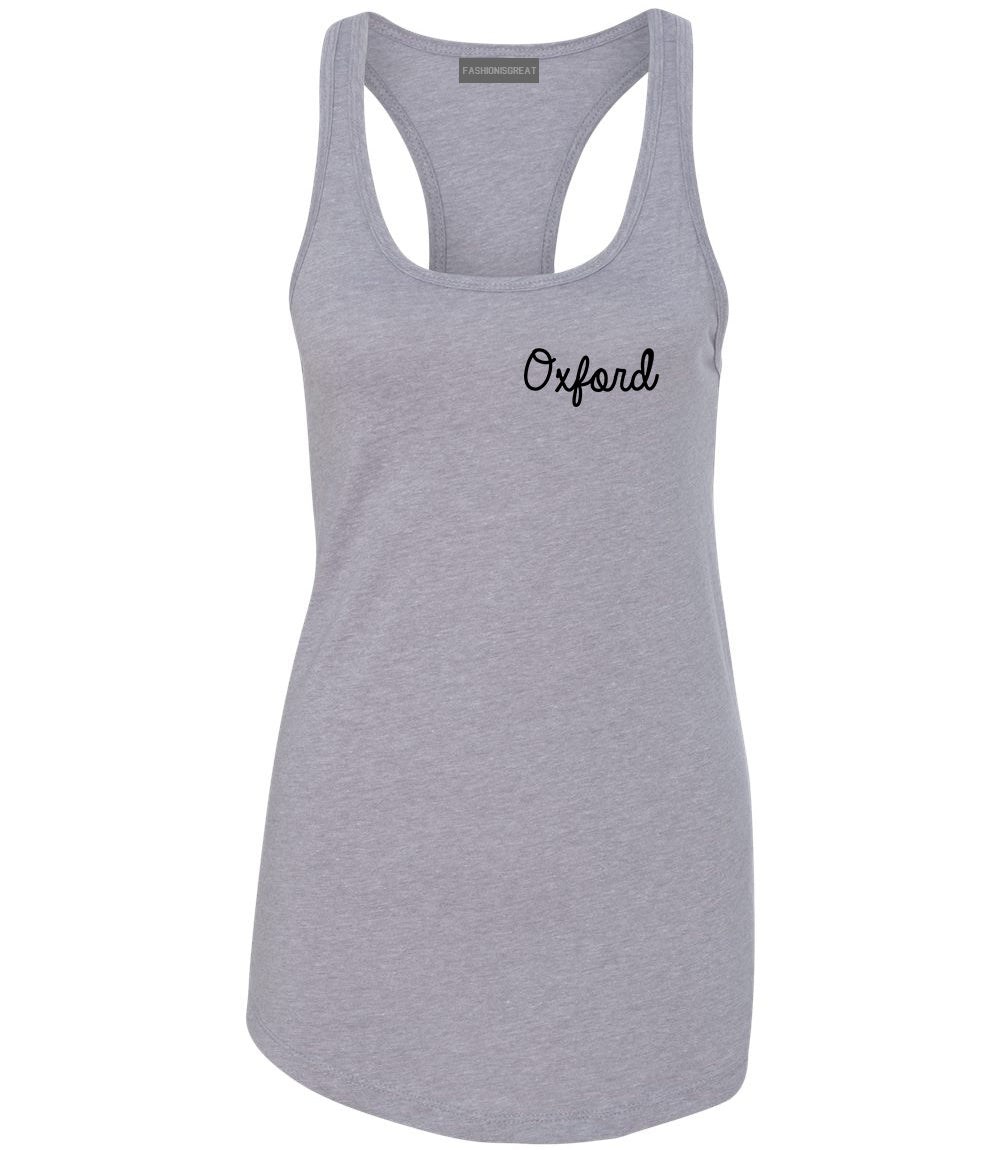 Oxford Britain Script Chest Grey Womens Racerback Tank Top