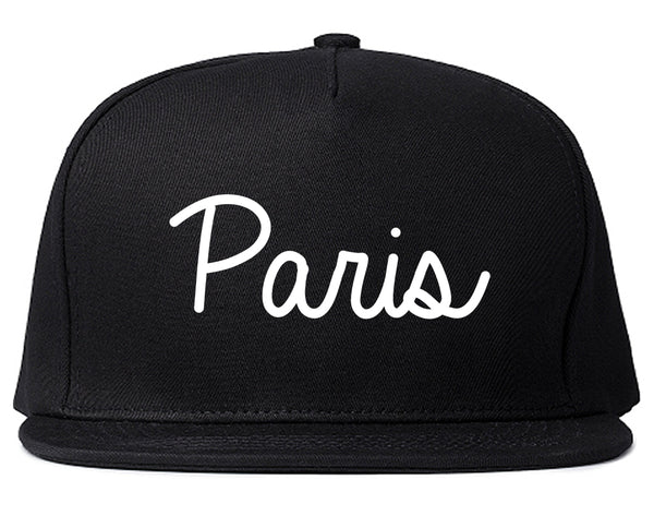 Paris France Script Chest Black Snapback Hat