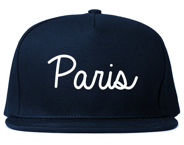 Paris France Script Chest Blue Snapback Hat