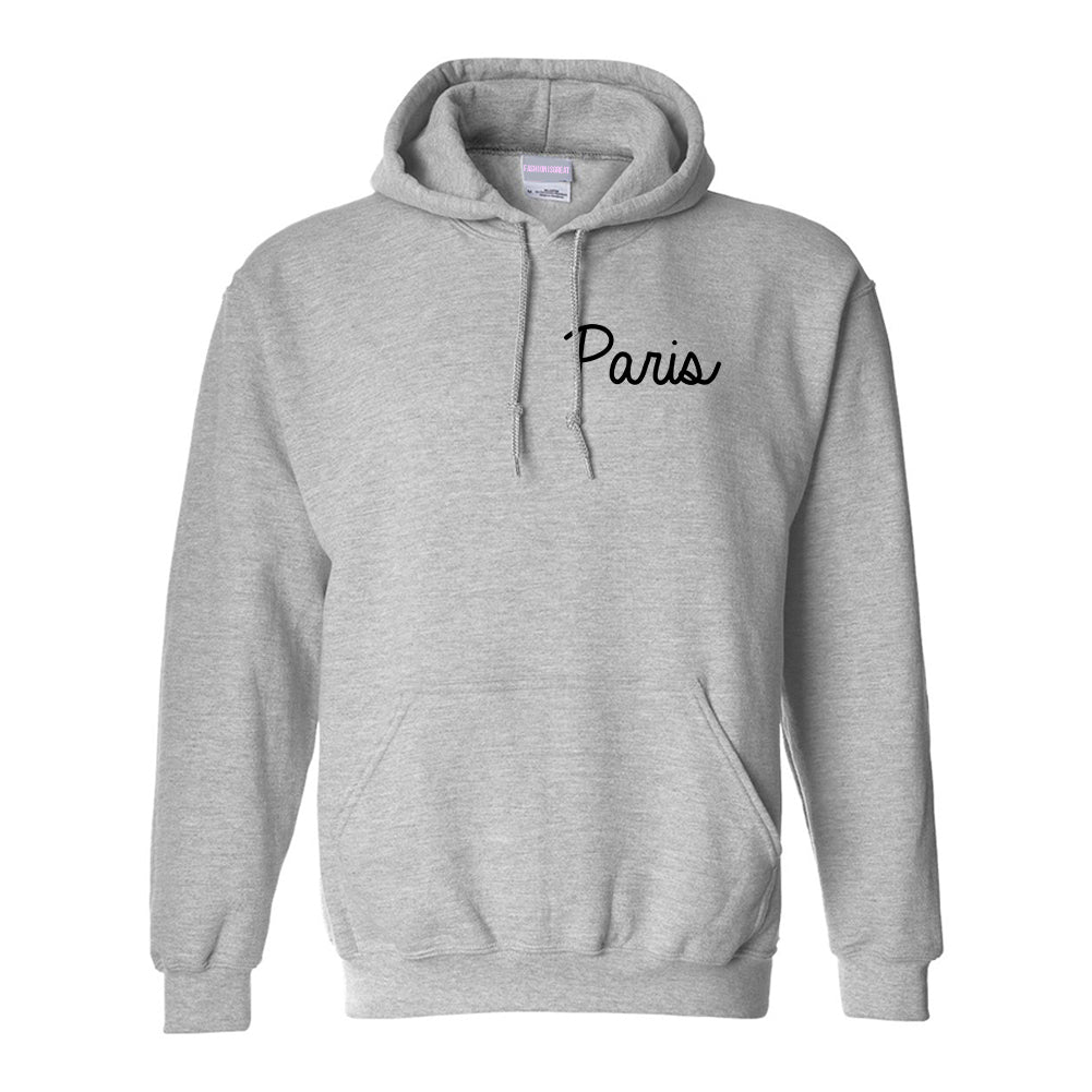 Paris France Script Chest Grey Womens Pullover Hoodie