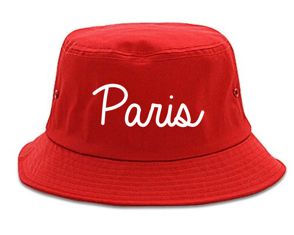Paris France Script Chest red Bucket Hat