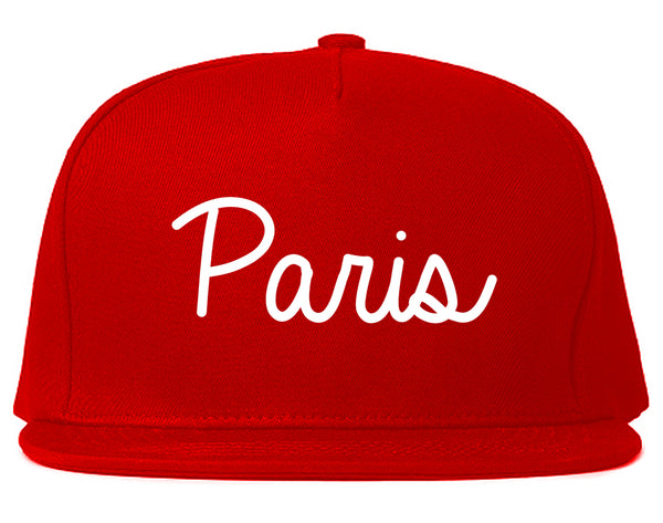 Paris France Script Chest Red Snapback Hat