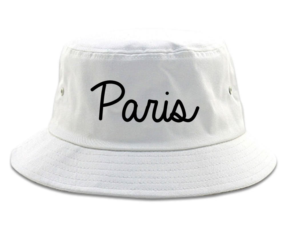 Paris France Script Chest white Bucket Hat
