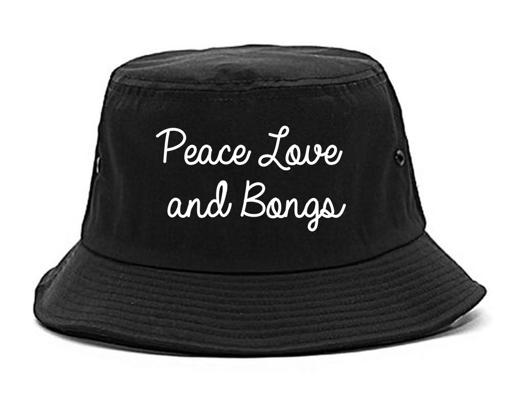 Peace Love Bongs Weed Pot Bucket Hat Black