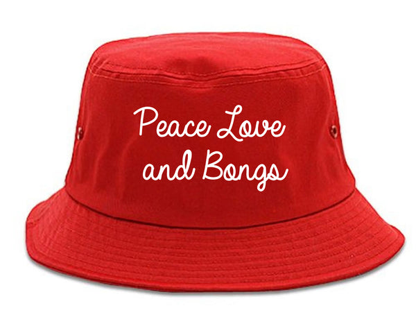 Peace Love Bongs Weed Pot Bucket Hat Red