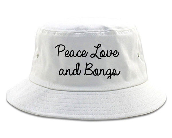 Peace Love Bongs Weed Pot Bucket Hat White