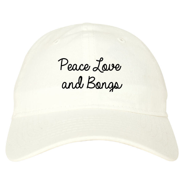 Peace Love Bongs Weed Pot Dad Hat White