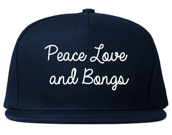 Peace Love Bongs Weed Pot Snapback Hat Blue