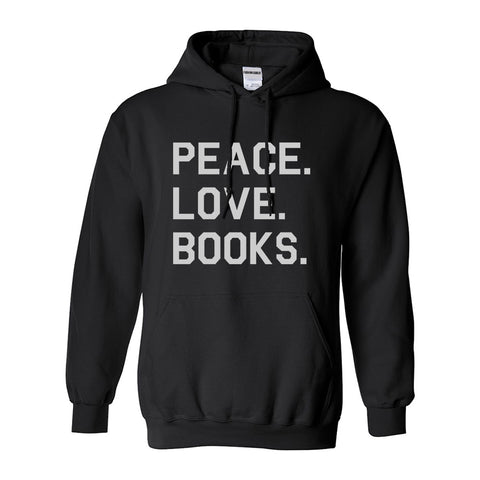 Peace Love Books Black Womens Pullover Hoodie