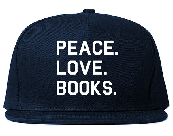 Peace Love Books Blue Snapback Hat