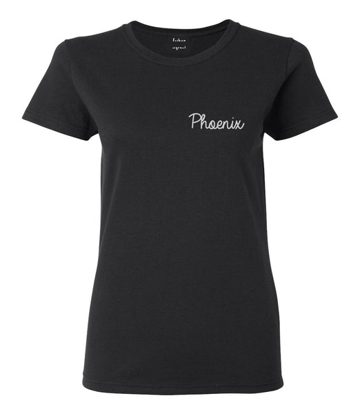 Phoenix Arizona Script Chest Black Womens T-Shirt