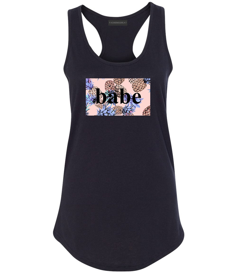 Pineapple Babe Fruit Black Womens Racerback Tank Top