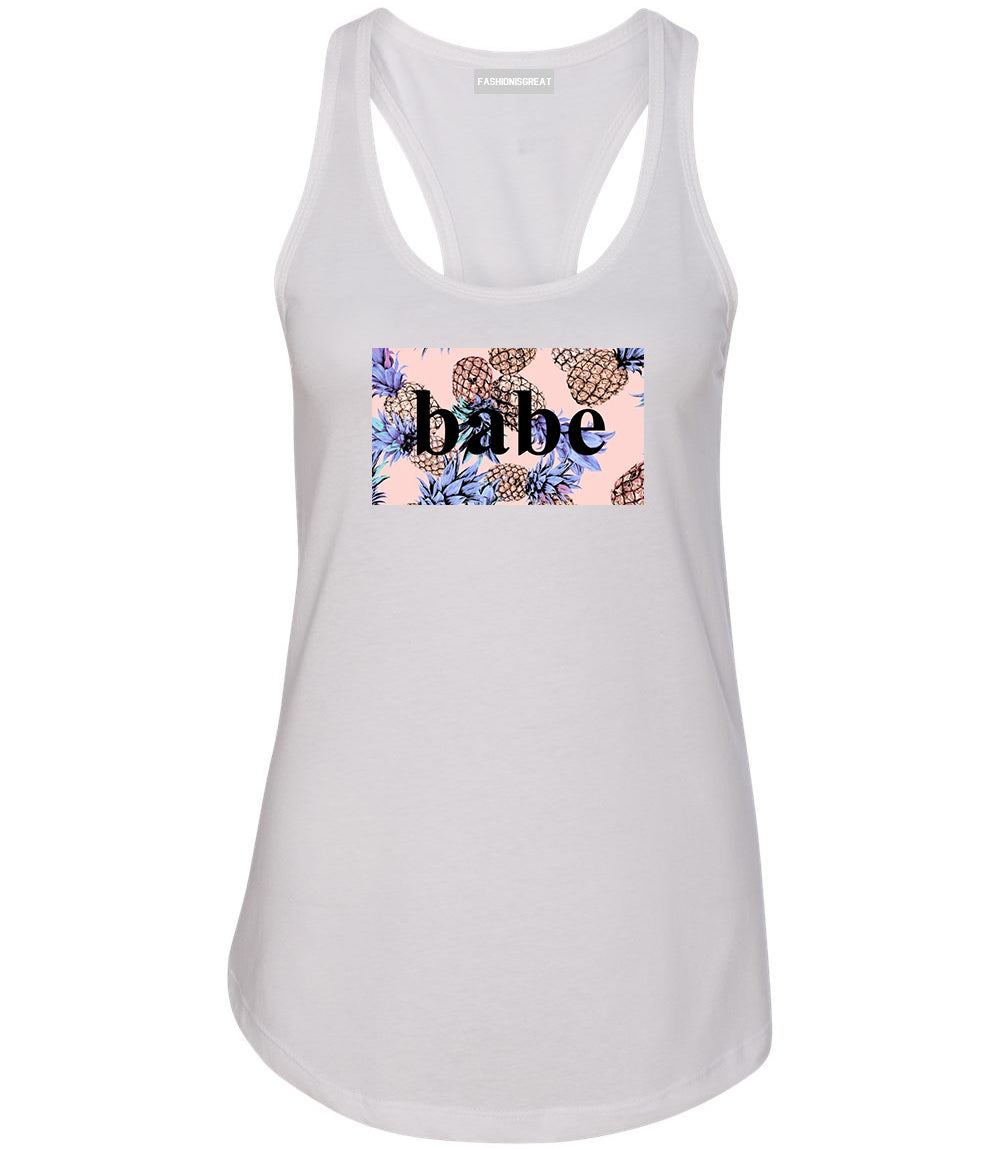 Pineapple Babe Fruit White Womens Racerback Tank Top