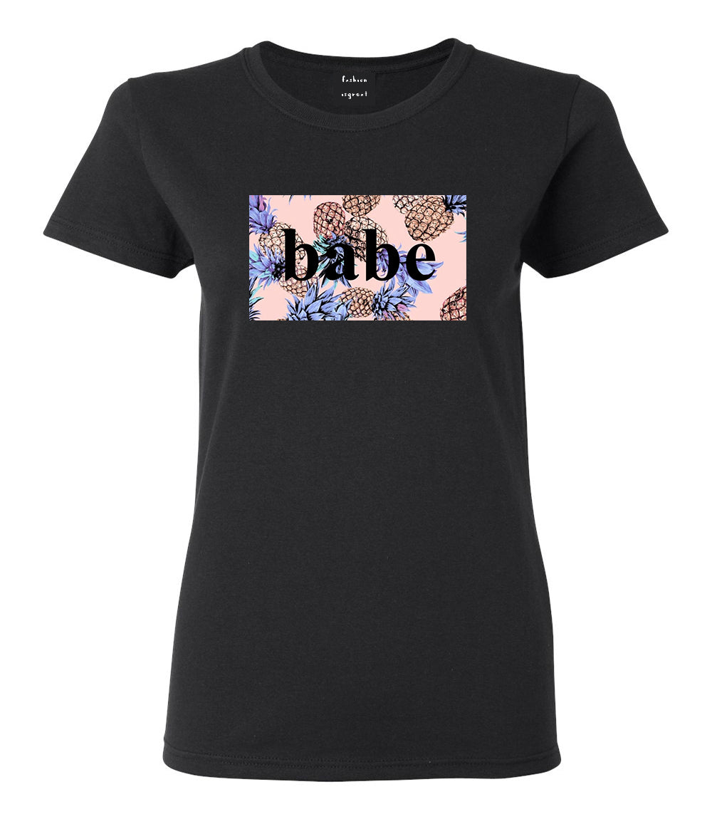 Pineapple Babe Fruit Black Womens T-Shirt
