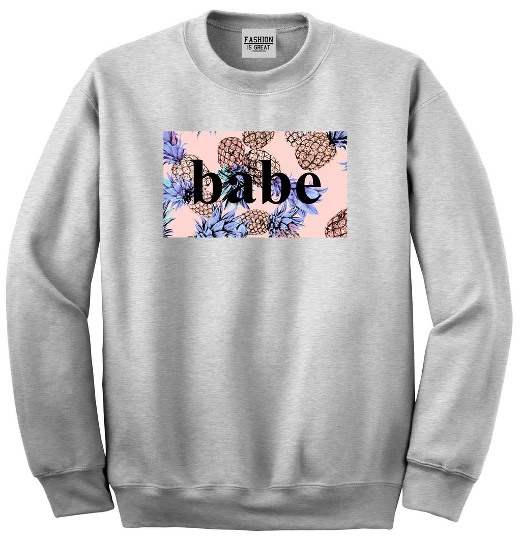 Pineapple Babe Fruit Grey Womens Crewneck Sweatshirt