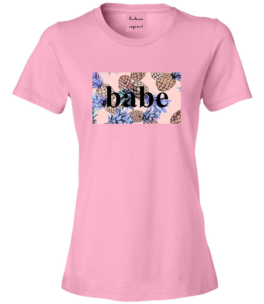 Pineapple Babe Fruit Pink Womens T-Shirt