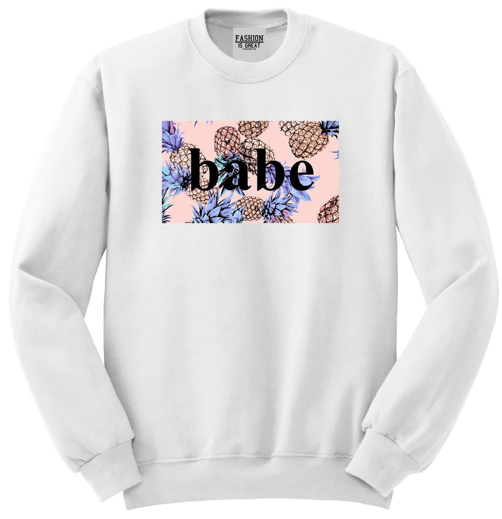 Pineapple Babe Fruit White Womens Crewneck Sweatshirt