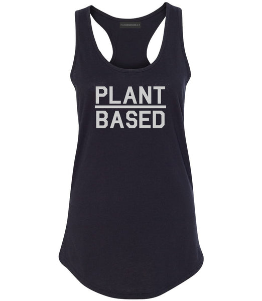 Plant Based Green Vegan Black Womens Racerback Tank Top