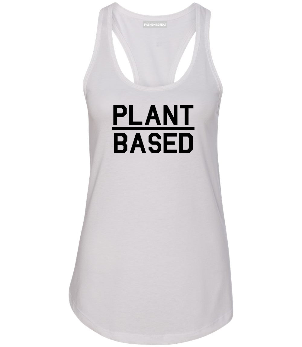 Plant Based Green Vegan White Womens Racerback Tank Top