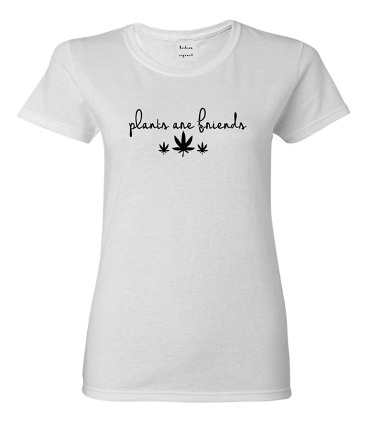 Plants Are Friends Pot Leaf 420 Womens Graphic T-Shirt White