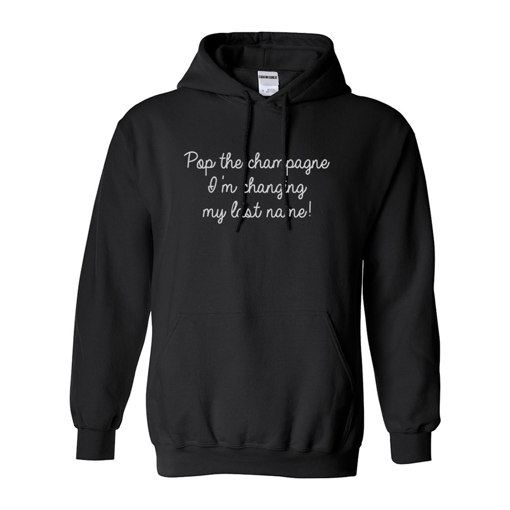 Pop Champagne Last Name Bride Black Womens Pullover Hoodie