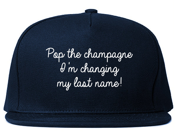 Pop Champagne Last Name Bride Blue Snapback Hat