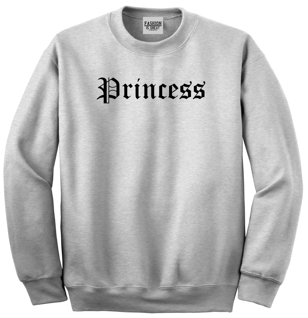 Princess Old English Grey Womens Crewneck Sweatshirt