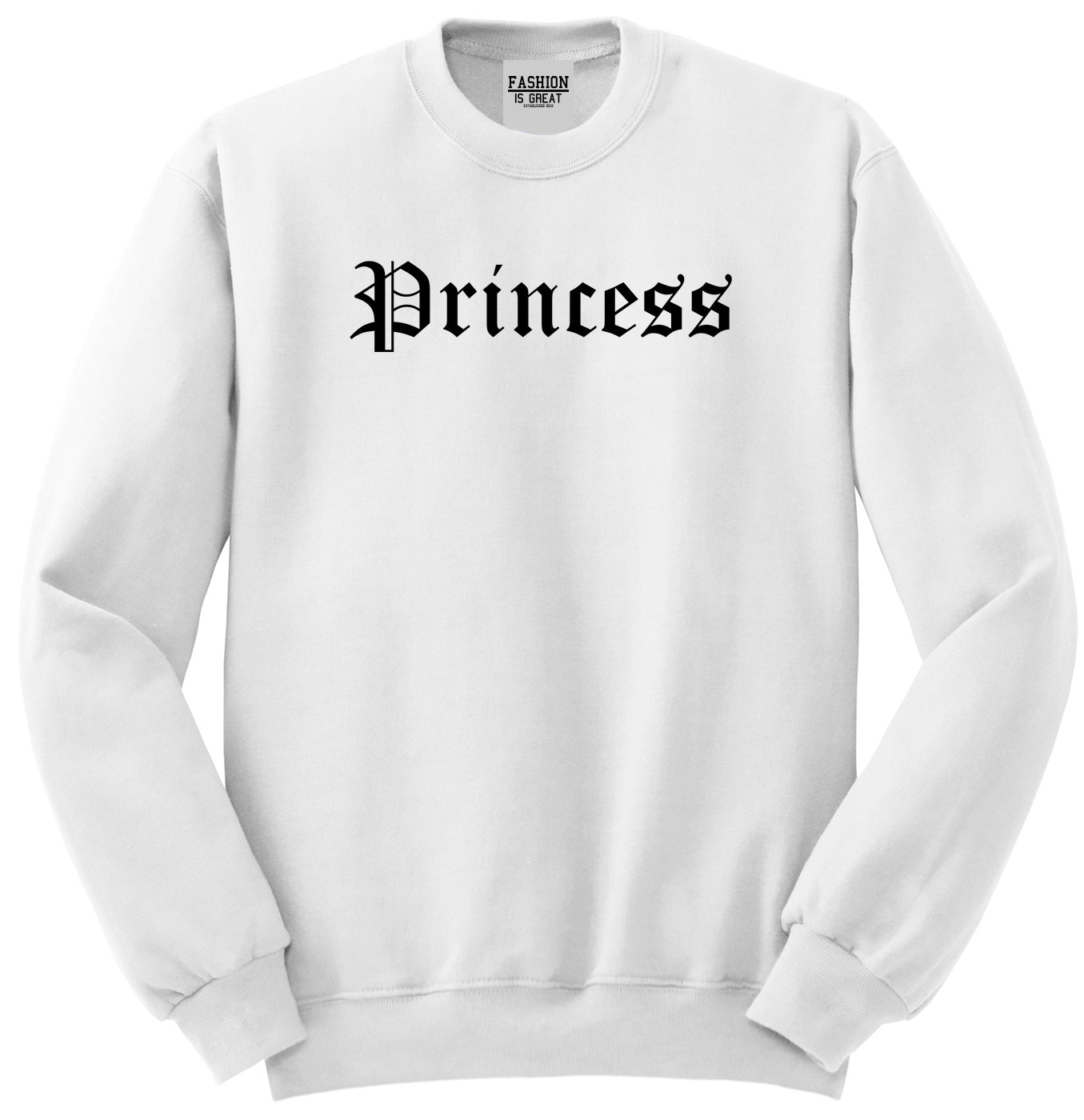 Princess Old English White Womens Crewneck Sweatshirt