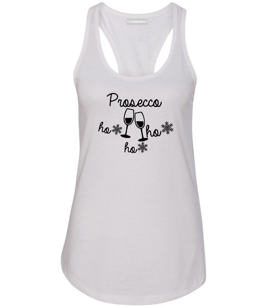 Prosecco Ho Ho Ho Christmas Wine White Racerback Tank Top