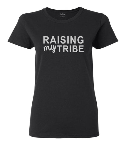Raising My Tribe Mom Life Womens Graphic T-Shirt Black