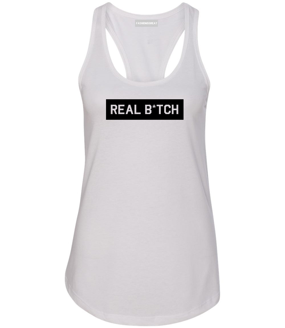 Real Bitch Box White Womens Racerback Tank Top