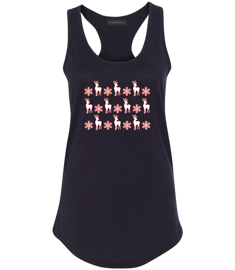 Reindeer Snowflake Christmas Red Black Racerback Tank Top