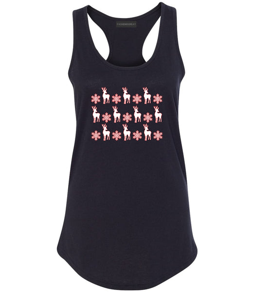 Reindeer Snowflake Christmas Red Black Racerback Tank Top