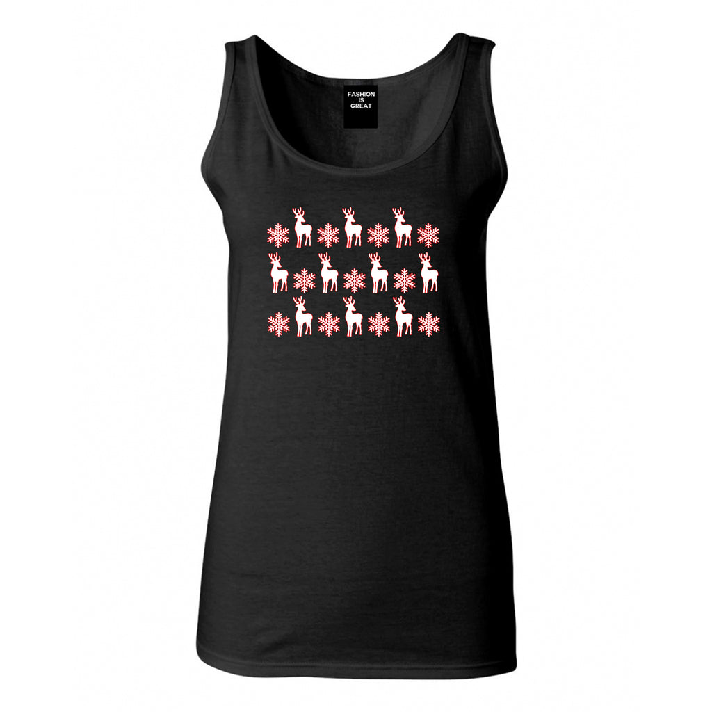 Reindeer Snowflake Christmas Red Black Tank Top