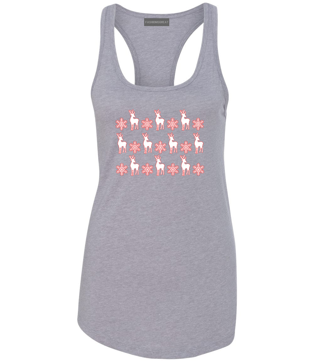 Reindeer Snowflake Christmas Red Grey Racerback Tank Top