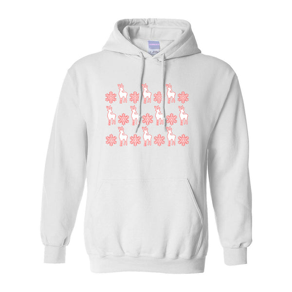 Reindeer Snowflake Christmas Red White Pullover Hoodie