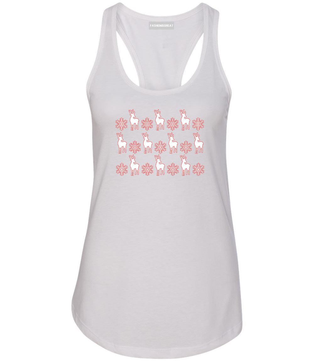 Reindeer Snowflake Christmas Red White Racerback Tank Top