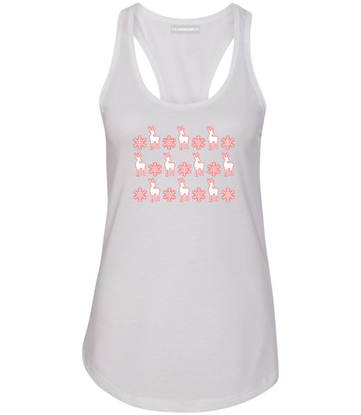 Reindeer Snowflake Christmas Red White Racerback Tank Top